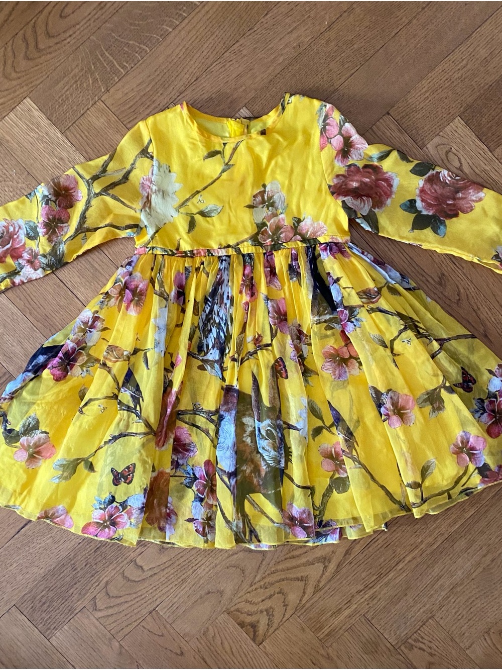 Monsoon Yellow Floral Long-Sleeve Twirl Dress